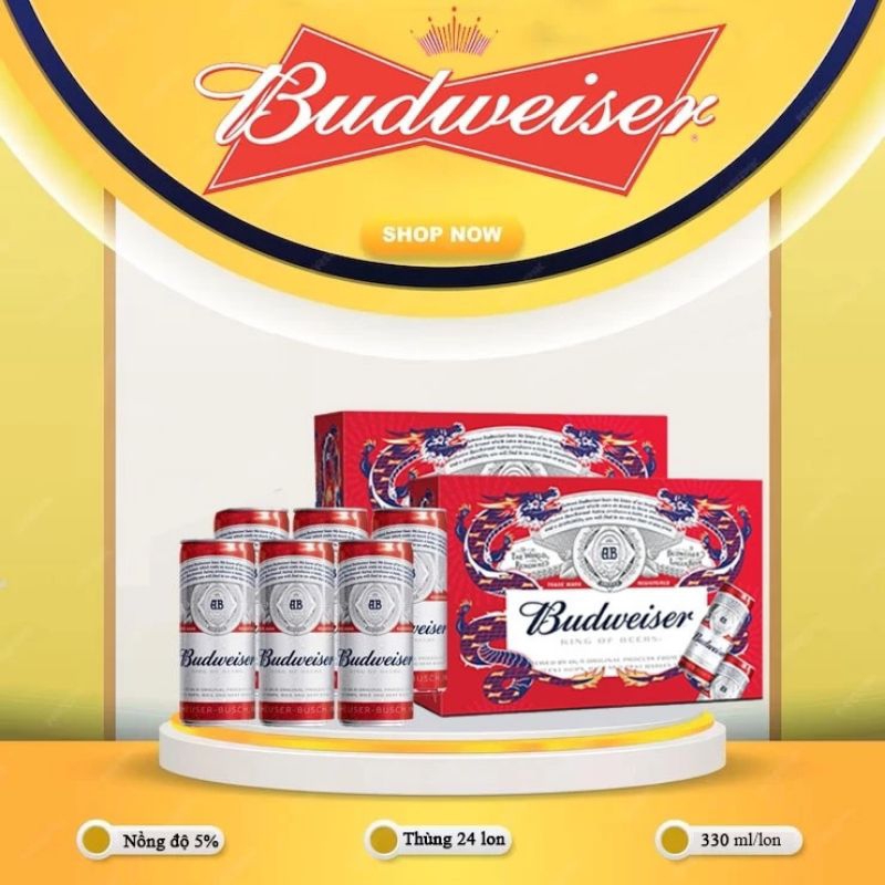 Thùng 24 lon bia Budweiser sleek 330ml