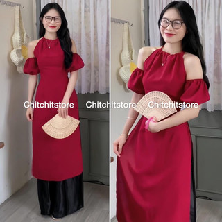 Áo dài yếm đỏ + quần đen - Chitchitstore