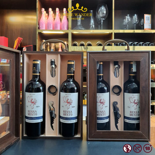  Hộp quà tặng cao cấp kèm 2 chai Rượu Vang Ý Renna Mento Primitivo 750ml 16%  - Wine Wander 