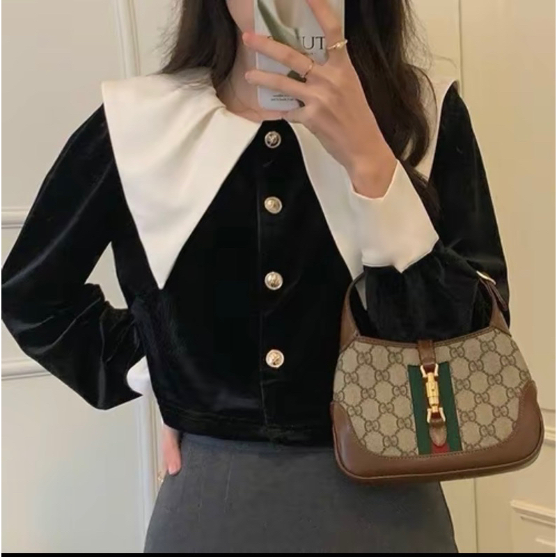 ÁO KIỂU NỮ CHẤT NHUNG PHỐI CỔ SƠ MI,FORM NHỎ