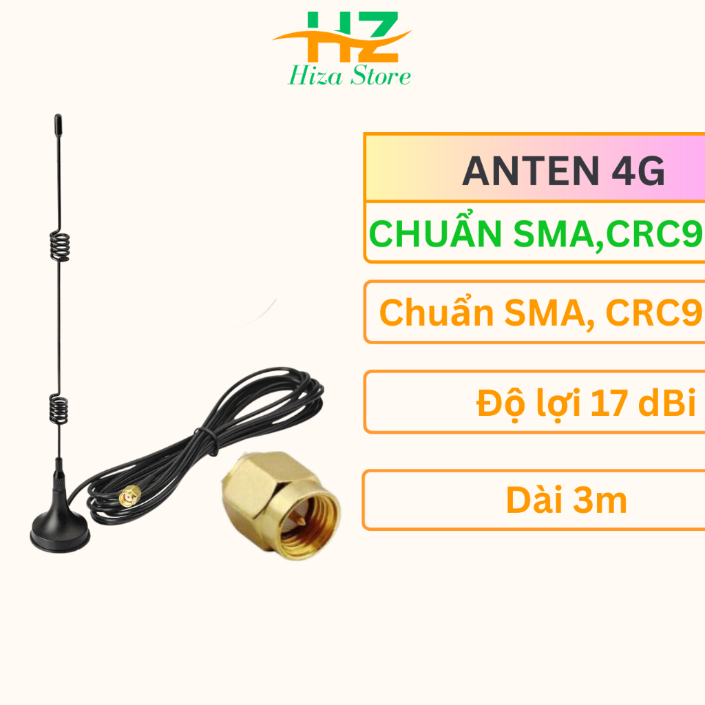 Anten thu sóng 3G, 4G chuẩn kết nối CRC9 , và chuẩn SMA cho USB 4Gvà bộ phát wfi 4G