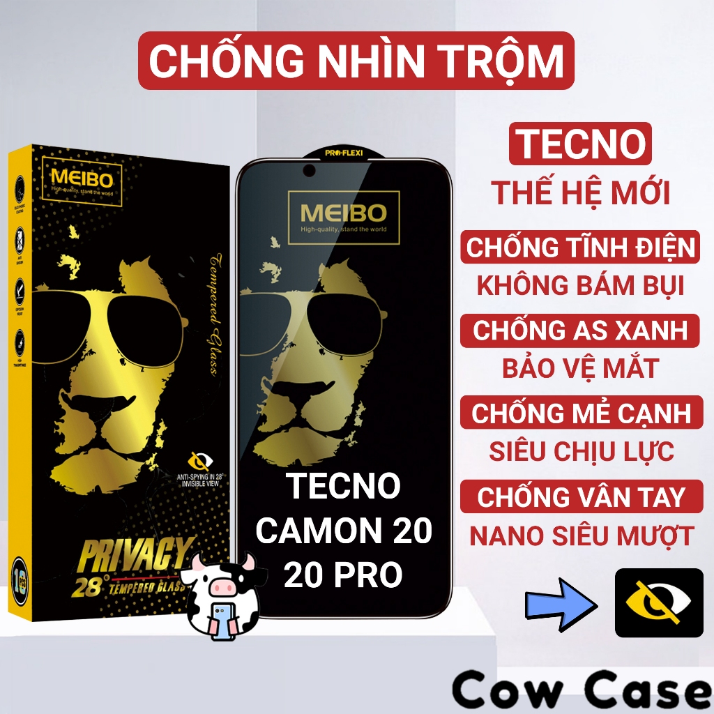 Cường lực Tecno Camon 20 Pro, Camon 20 chống nhìn trộm full màn | Miếng dán kính bảo vệ màn hình cho Techno Cowcase