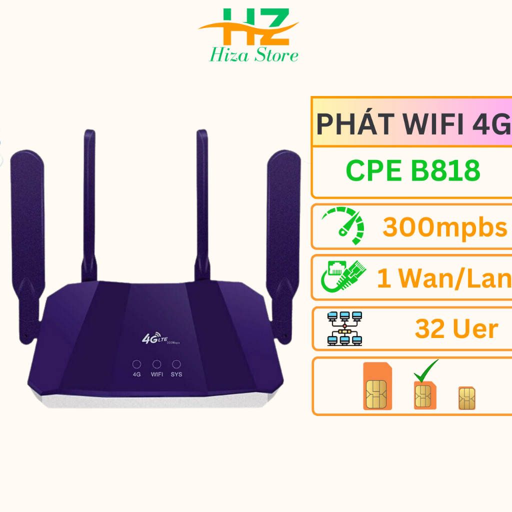 Bộ phát wifi 4G LTE CPE B818 và B618 phát wifi từ sim 4G  tốc độ cao 300 Mpbs