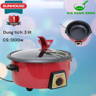 Nồi lẩu điện đa năng SUNHOUSE SHD4520-2022 dung tích 3L chống dính cao cấp dùng nấu lẩu hầm rán xào