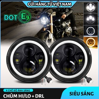 Xe máy đèn pha led h4 7 inch đèn pha led drl góc mắt vòng 12v 24v cao chùm thấp biến tín hiệu offroad suv