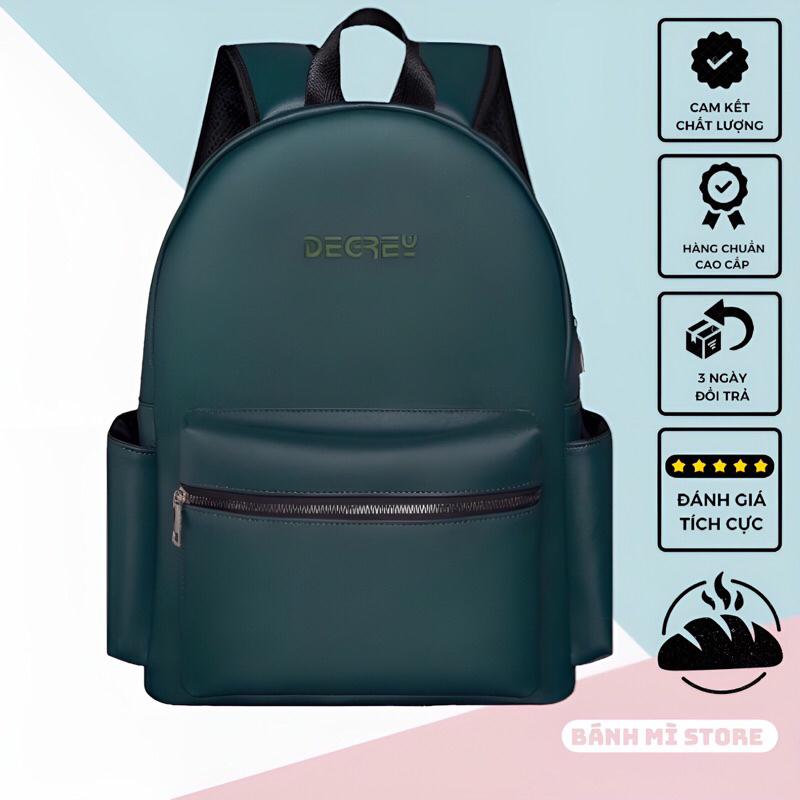 Balo DG LEATHER GREEN Backpack Chất Da Simili Cao Cấp Trượt Nước Bánh Mì Store - Cặp Da Đi Học Màu Xanh Rêu Thời Trang