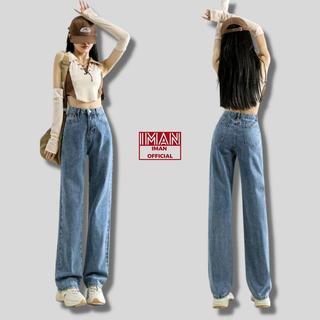 Quần jeans ống suông rộng xanh đậm phong cách Retro Ulzzang Pants Nữ