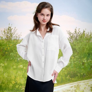 DOTTIE - Áo sơmi họa tiết zigzag nữ trắng T0565