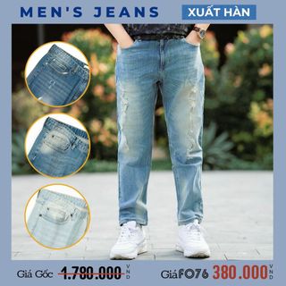 Quần Baggy Nam Cao Cấp Có Co Giãn Nhẹ Quần Jean Nam Rách Gối Phong Cách Đường Phố Hàn Quốc Big Size