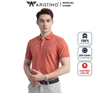 Áo thun polo nam Aristino APS149S3 ngắn tay cổ bẻ dáng suông Cam 106 thêu vải cotton cao cấp
