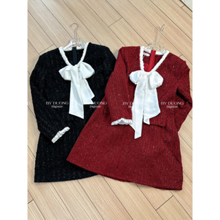  Váy nhung kim sa phối viền nơ lụa BIGSIZE  60-85KG  QV10 -  BY DUONG BIGSIZE  