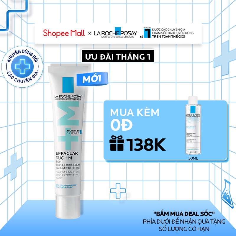 Kem dưỡng giảm mụn nhanh sau 8 giờ La Roche-Posay Effaclar Duo+ M 40ml