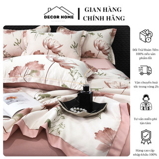 Bộ chăn ga gối lụa thái 5 món chất liệu thoáng mát mềm mại , Ga giường vỏ gối lụa thái tencel cao cấp mẫu mới 2024