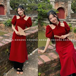  Áo dài cách tân HÂN NGHIÊNG tay bồng cổ yếm cách điệu kèm quần HAVANA AD80 