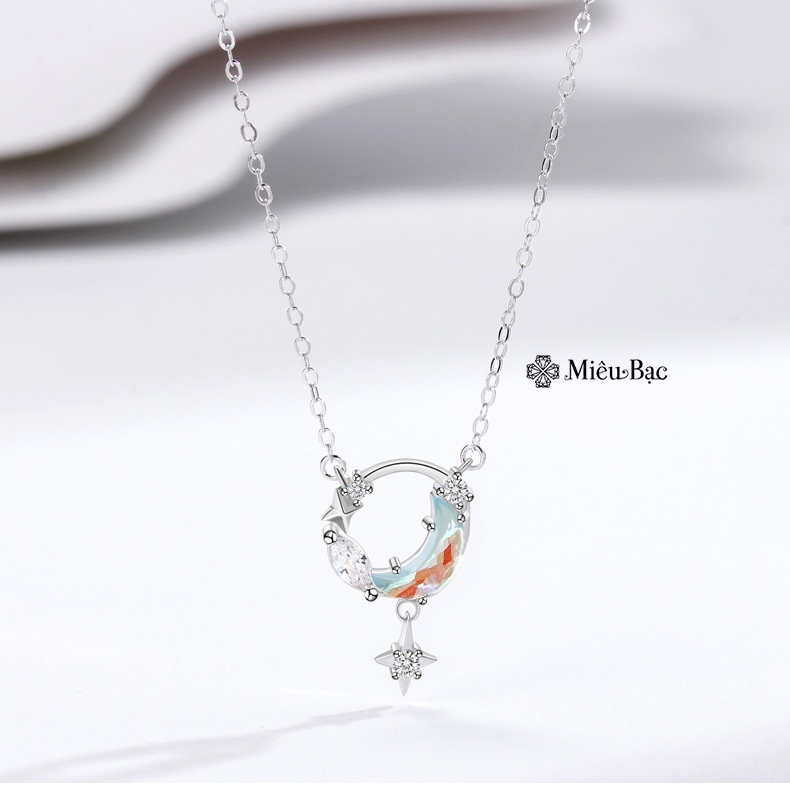 Dây chuyền bạc nữ Miêu Bạc vòng cổ hình mặt trăng chất liệu bạc 925 đính đá Moonstone phụ kiện trang sức nữ MD08x