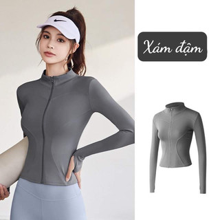 Áo khoác nữ tập gym, yoga chống nắng, chống UV hàng QC L1 chất dệt kim lạnh thoáng khí co dãn 4 chiều