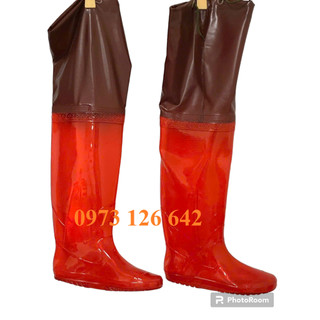 Ủng cấy dài đến đùi hoa san màu nâu đỏ size 35-43, ủng lội nước, ủng hoa san, ủng cấy 07 nâu