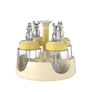 Set 4 Lọ Hũ Thuỷ Tinh Đựng Gia Vị Kèm Kệ Xoay 360 Độ Chống Ẩm Tiện Dụng Cho Gia Đình / Nhà Hàng