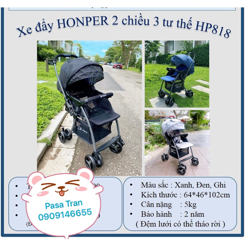 Xe đẩy 2 chiều 3 tư thế gấp gọn Honper