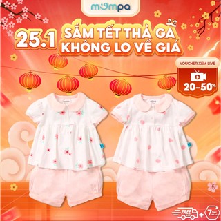 Bộ quần áo cộc tay cho bé gái Mompa 6 tháng - 4 tuổi cúc giữa vải Cotton thoáng mát co giãn thấm hút 618