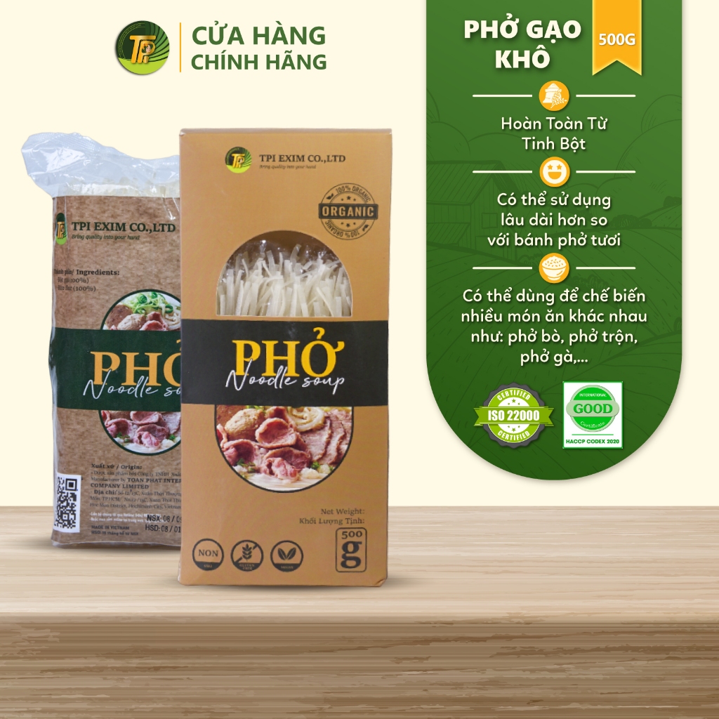 Bánh Phở Gạo Khô 500 gram đóng gói/hộp TPI GROUP - làm từ gạo 100% giữ được hương vị truyền thống