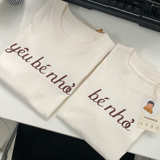 Áo thun couple tee và babytee thêu theo yêu cầu cotton 2c chất dày dặn, cao cấp.