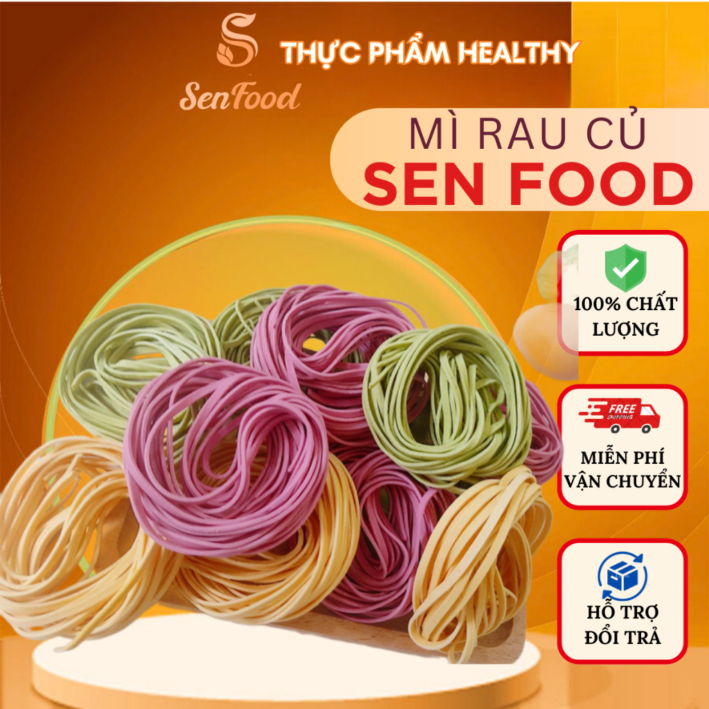 Mì Rau Củ/ Mì Cải Bó Xôi SEN FOOD Bản To, 300g, Healthy, Eatclean