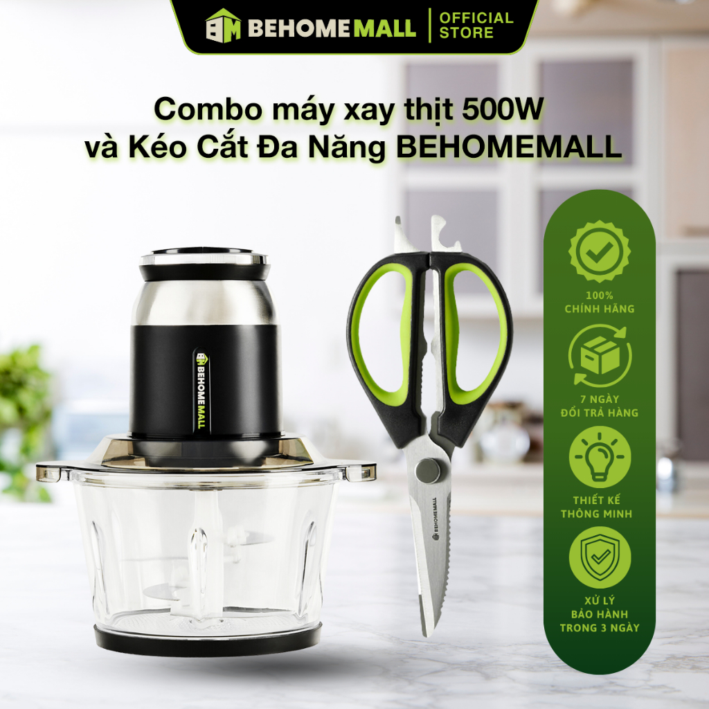 [COMBO] Máy Xay Thịt 500W và Kéo Cắt Thực Phẩm Đa Năng BehomeMall