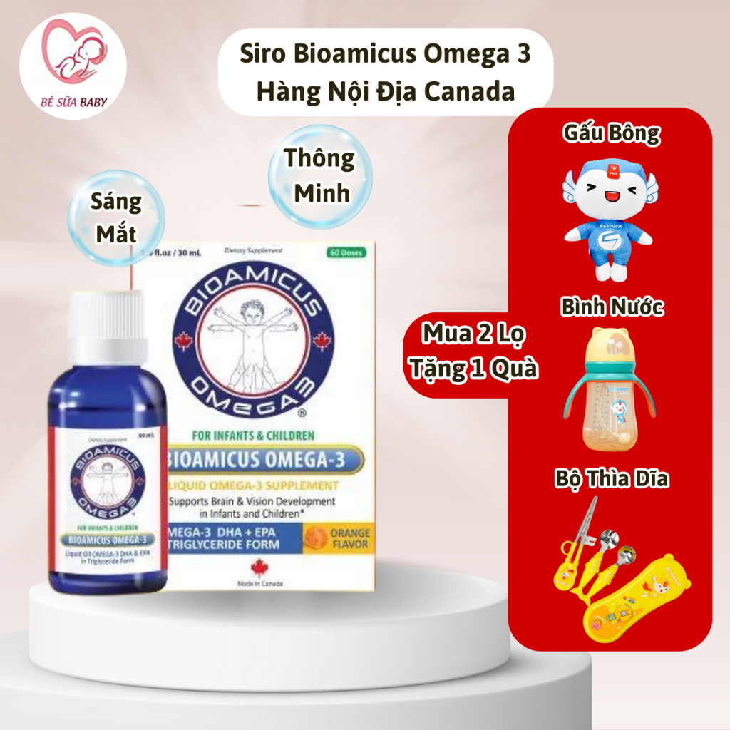 Siro Bioamicus Omega 3 bổ sung DHA giúp bé thông minh mắt sáng