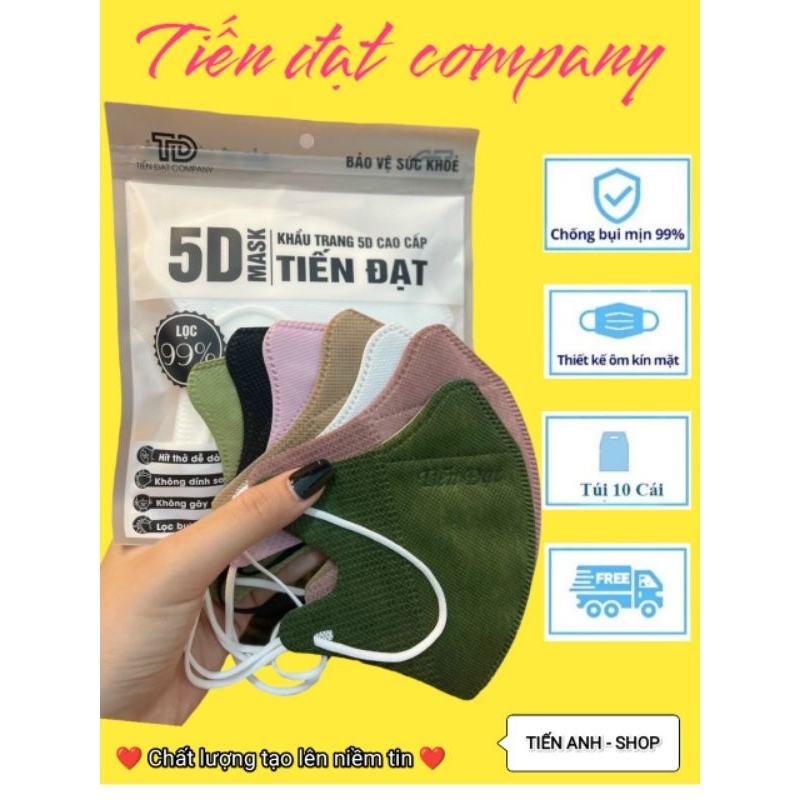 Combo 100c Khẩu trang 5D TIẾN ĐẠT, chống bụi mịn kháng khuẩn sản xuất theo công nghệ hàn quốc cao cấp