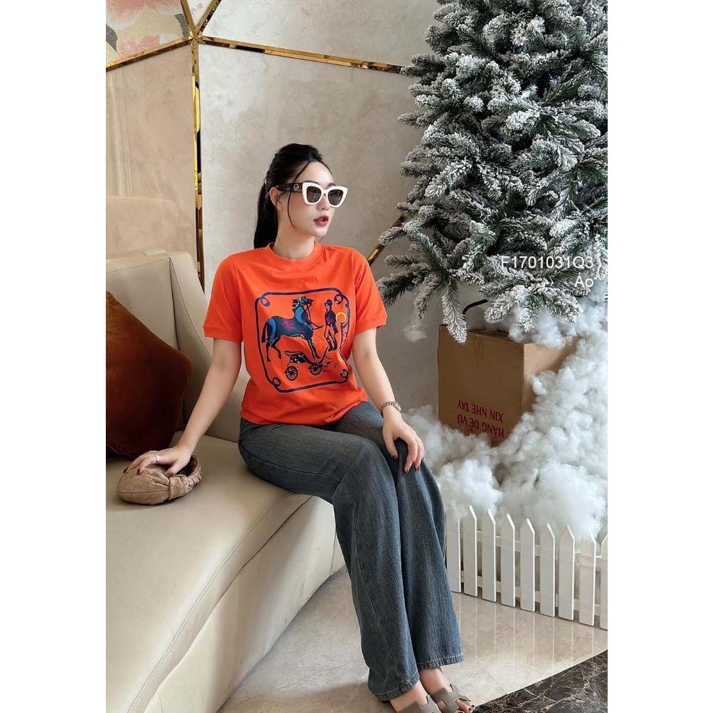 Áo thun cam Hermerv in hoạ tiết hình form vừa tay con! TOMBI SHOP