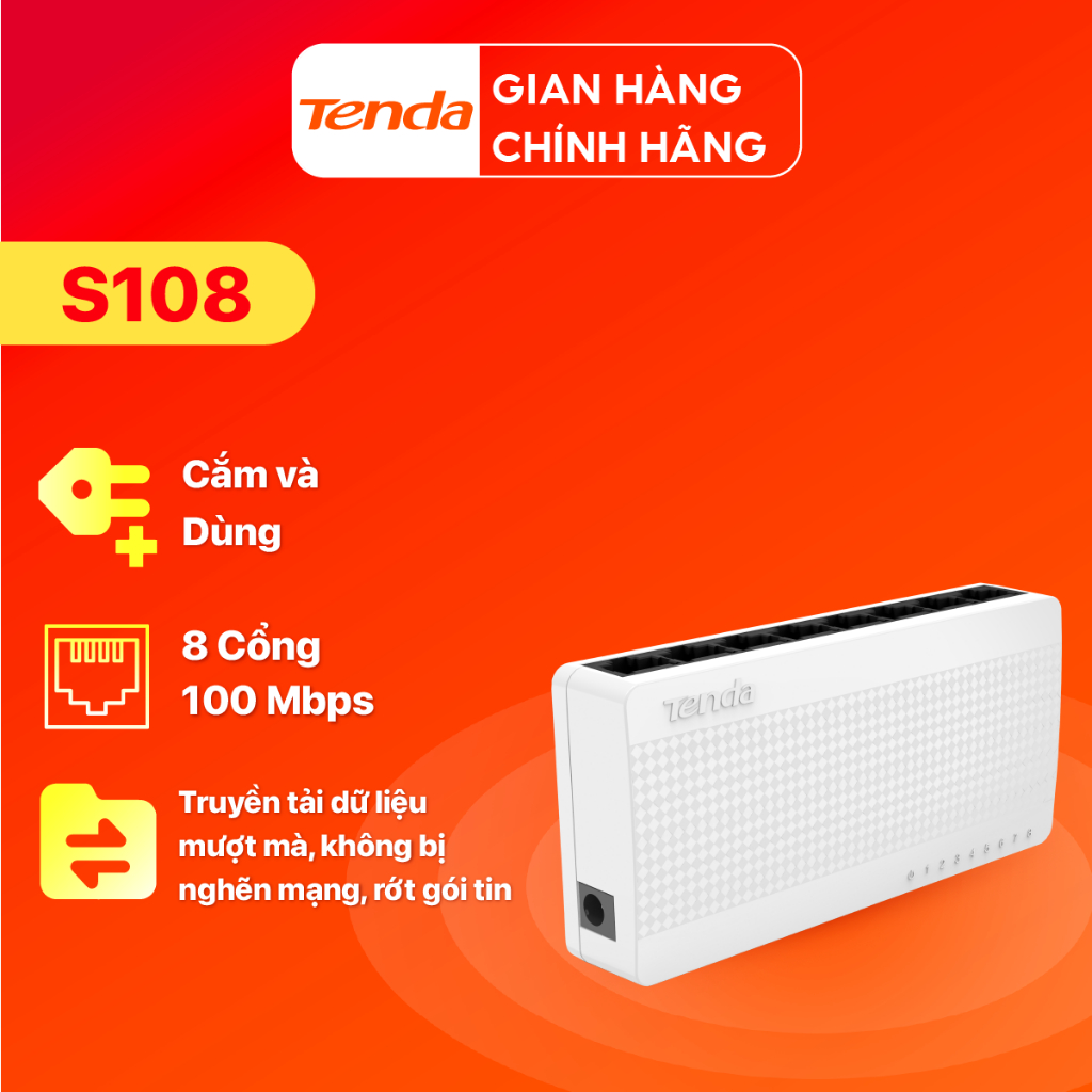 Bộ Chia Mạng Switch Để Bàn Tenda S108 8 Cổng 10/100Mbps - Hàng Chính Hãng
