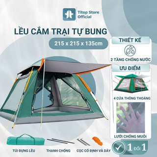  Lều cắm trại tự bung 4 mái 4-6 người lều dã ngoại camping 2mx2m gấp gọn chống nước chống tia tử ngoại 