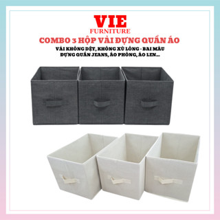 COMBO 3 Hộp Vải Đựng Đồ Đa Năng Hàng Cao Cấp VNXK - Thùng Đựng Quần Áo Gấp Gọn Có Quai Xách Tiện Lợi