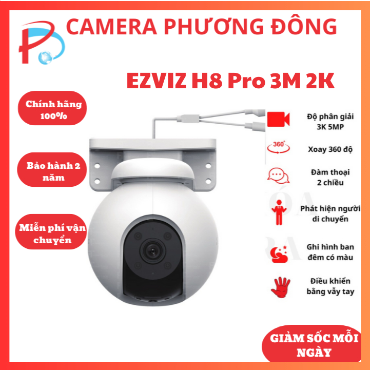Camera Wifi Ezviz H8 Pro 2K Quay 360 độ, Tính hợp AI, Đàm Thoại 2 Chiều, Có Màu Đêm - Hàng chính hãng