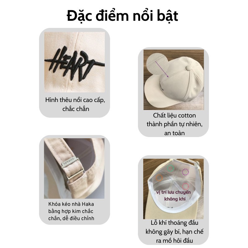 Mũ lưỡi trai Heart chất liệu vải kaki, form chuẩn thời trang, nón lưỡi trai nam nữ Meili