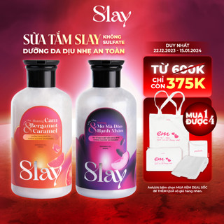Combo Sữa Tắm và Sữa Dưỡng Thể SLAY - Body Wash & Lotion Làm Sáng Da Hương Mơ Má Đào/Cam Bergamot 200ml & 500ml