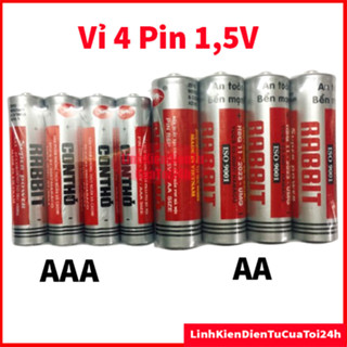 Vỉ 4 Pin con thỏ 1,5V , Pin AA lớn, Pin AAA bé, Pin tiểu, Pin đũa, lắp điều khiển, đồng đồ, đồ chơi - Chính Hãng