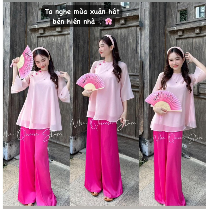 SET ĐỒ LAM PHỐI NÚT + QUẦN SUÔNG 💦
