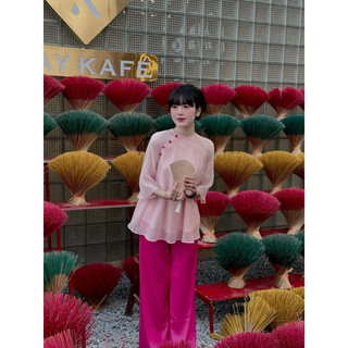 SET ĐỒ LAM PHỐI NÚT + QUẦN SUÔNG 💦