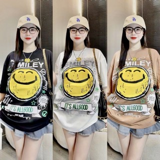 Áo Phông In Hình Mặt Cười Smile Chất Cotton 3158 Thoáng Mát Phong Cách Đường Phố