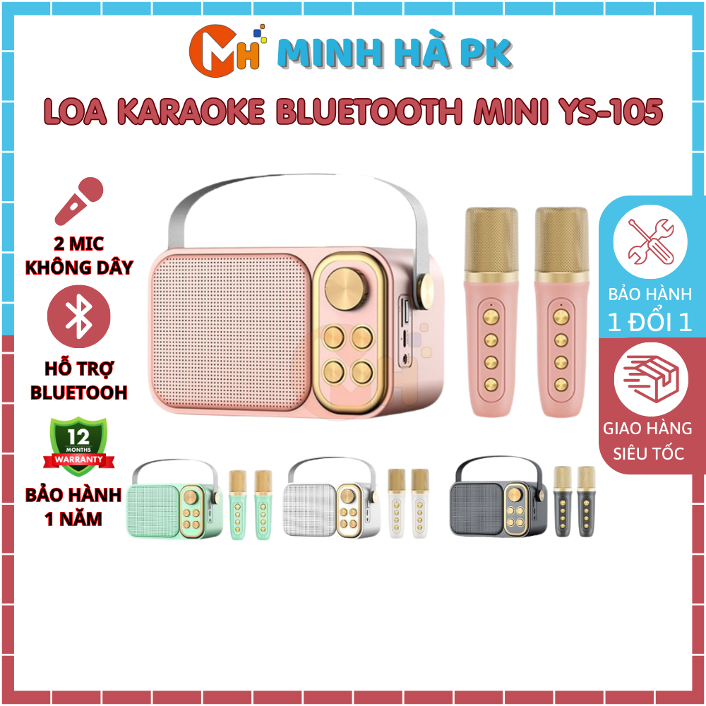 Loa Karaoke Mini Bluetooth YS -105 và YS 103 Kèm Mic Không Dây Có Đổi Giọng Công Suất 10w - Bảo hành 1 năm