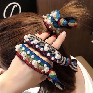 🎀Set 5 Dây cột Tóc, Hạt ngọc 7 Sắc Cầu Vòng