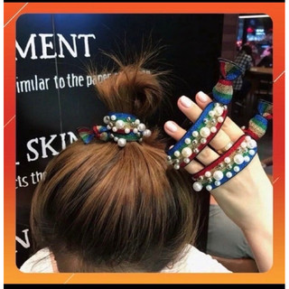 🎀Set 5 Dây cột Tóc, Hạt ngọc 7 Sắc Cầu Vòng