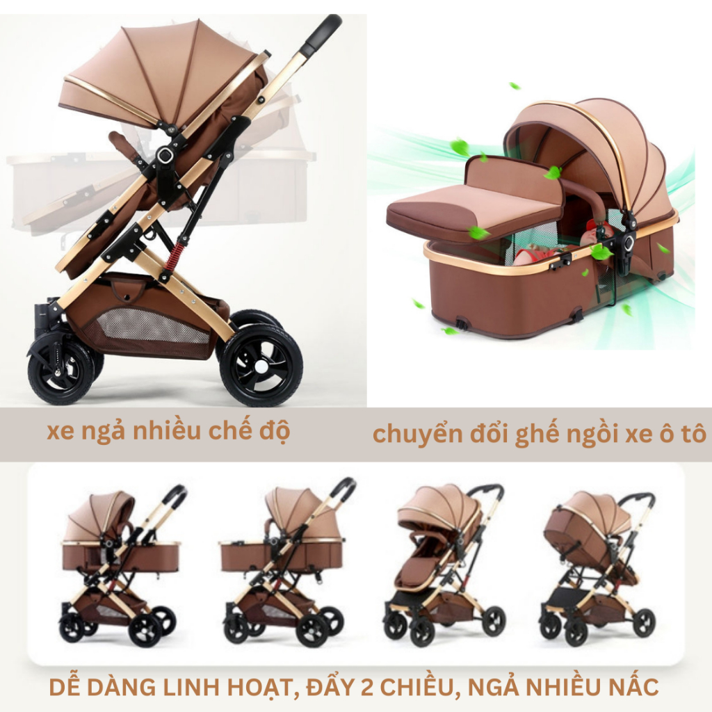 Xe đẩy cho bé V1.6 - 9 tính năng tiện dụng cho mẹ và bé - có thể gấp gọn Cocobee
