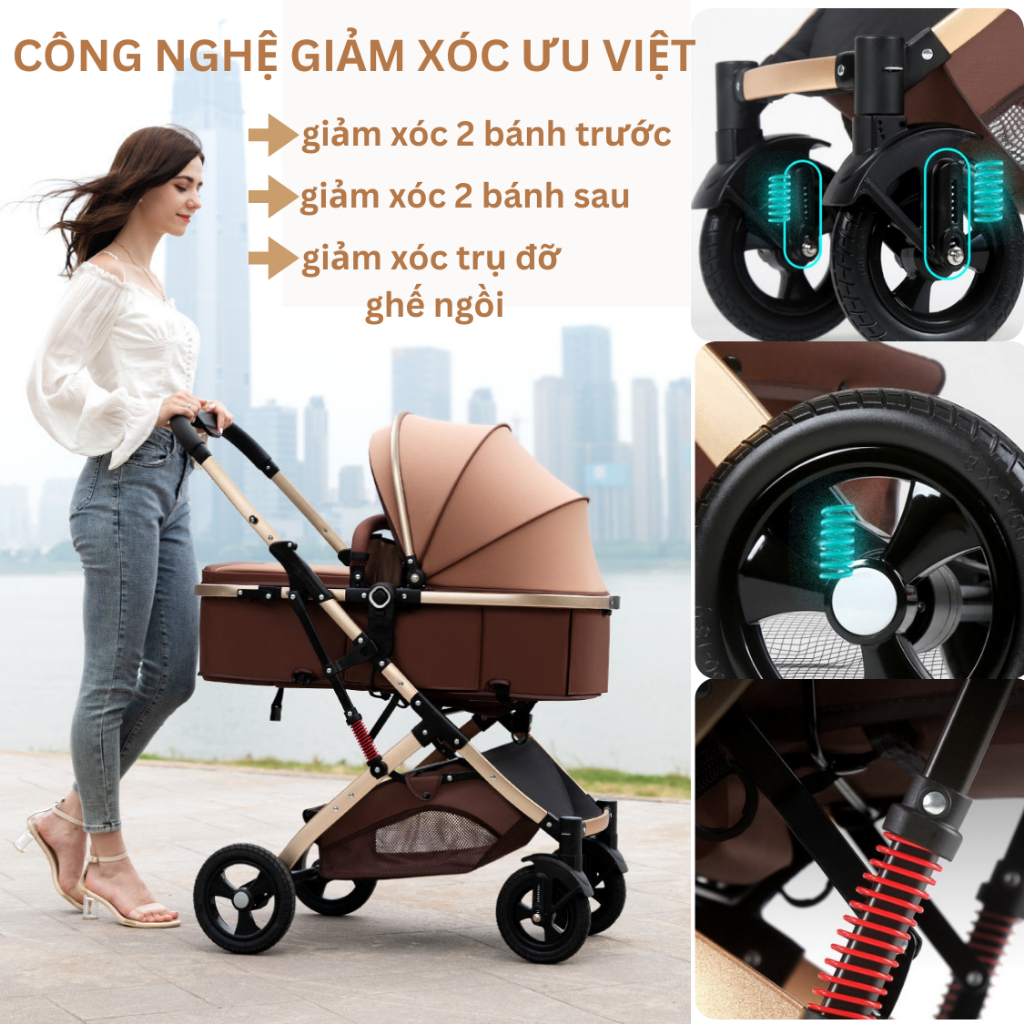 Xe đẩy cho bé V1.6 - 9 tính năng tiện dụng cho mẹ và bé - có thể gấp gọn Cocobee