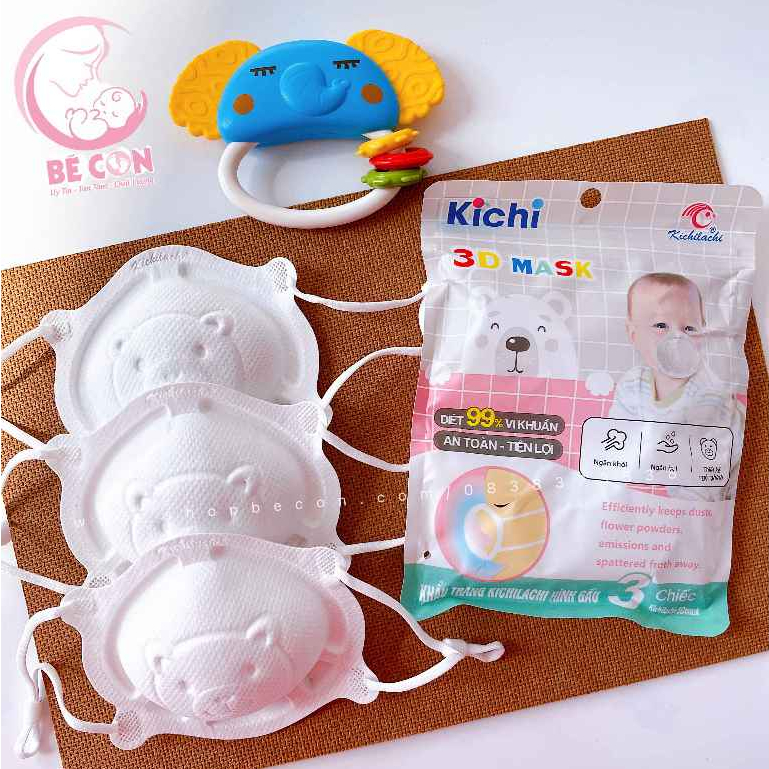 [Ảnh thật] Set 3 Khẩu trang y tế 3D hình gấu Kichilachi cho bé