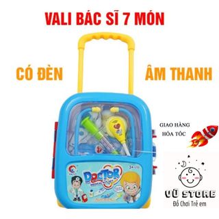Bộ đồ chơi vali bác sĩ dạng vali kéo, dụng cụ có pin, có đèn, có âm thanh dành, đồ chơi bé tập làm bác sĩ