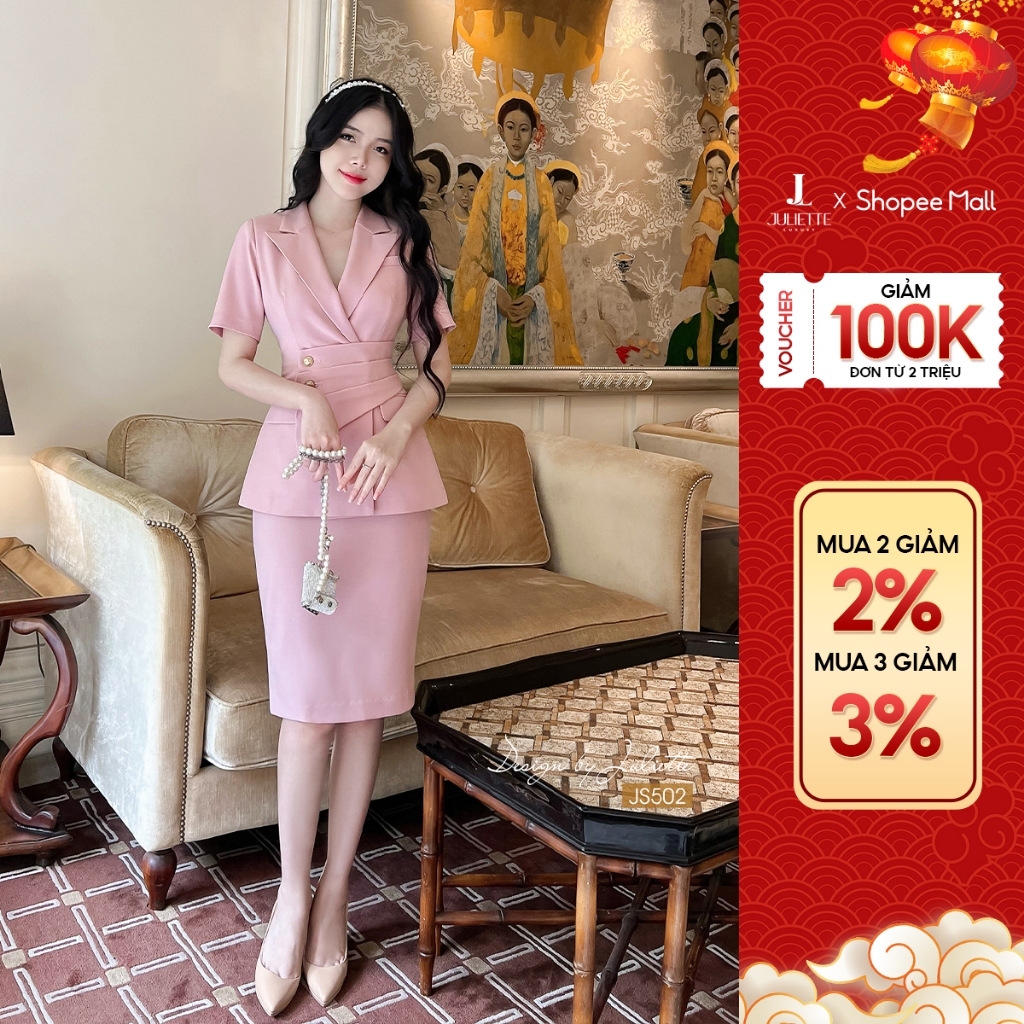 Áo blazer tay lỡ kiểu dáng công sở, chân váy bút chì thiết kế thanh lịch thương hiệu IFY DESIGN - AO0061 CV0018