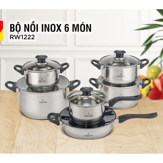 Bộ nồi chảo inox Kieler RW1222 6 món cao cấp nấu nhanh, tiết kiệm điện (Gồm 4 nồi và 2 chảo) bảo hành 12 tháng